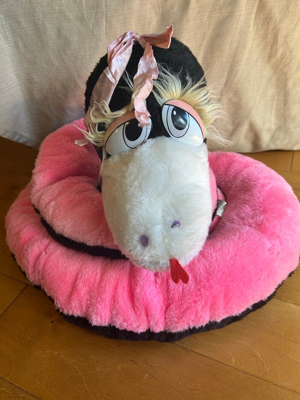 Vintage jumbo 4 ft pink snake stuffed animal plush made in Canada